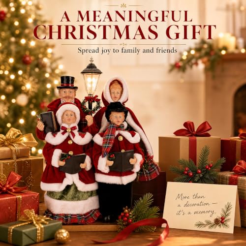Lighted Christmas Carolers Figurines Set with Street Lamp - 21 Inch Holiday Decor