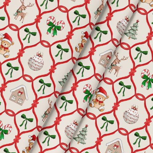Horaldaily Christmas Round Tablecloth 90 x 90 Inch Teddy Bear House Deer Red