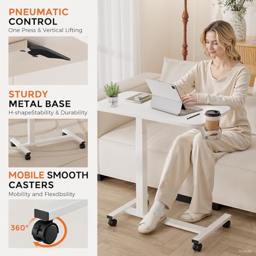 Mobile Rolling Standing Desk, Adjustable Height Overbed Laptop Table