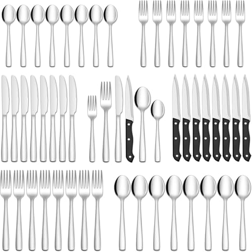 48-Piece Stainless Steel Flatware Set for 8 with Steak Knives