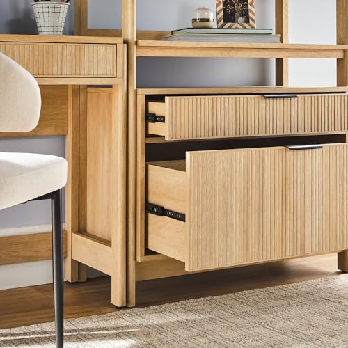 3-Piece Transitional Writing Desk and Bookcase Set in Coastal Oak