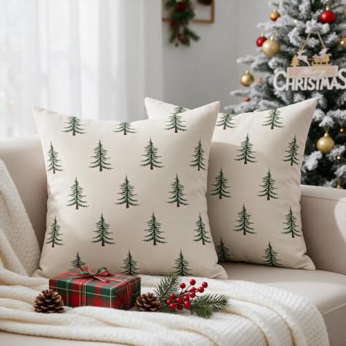 Sivirary 20x20 Inch Set of 2 Christmas Pillow Covers Forest Green Xmas Tree Decor