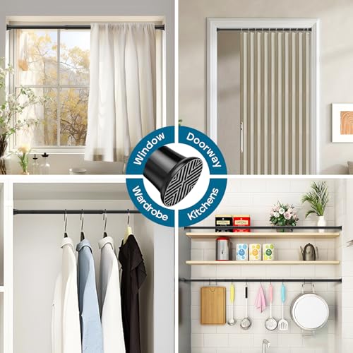 Adjustable Spring Tension Curtain Rod 24-46 Inch, No-Drill Black Steel