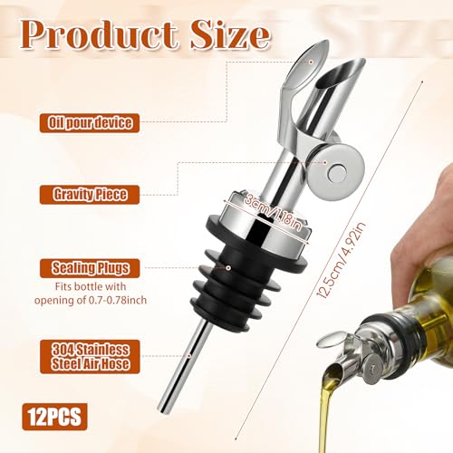 12 Pack Stainless Steel Liquor & Oil Bottle Pourers with Auto Flip Cap