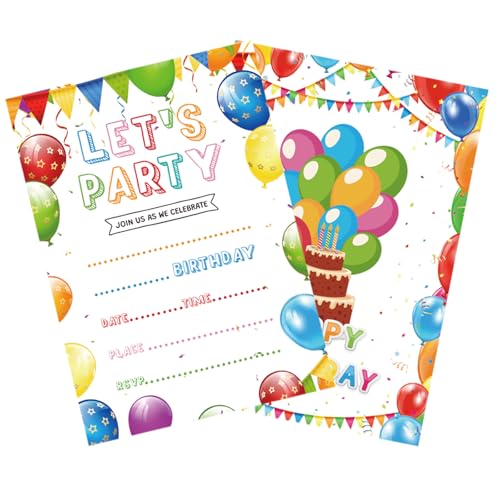 20-Pack Birthday Party Invitation Cards with Envelopes, 6x4 Inch