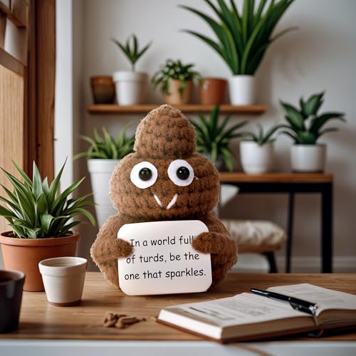 Emotional Support Knitted Poop Figurine with Positive Encouragement Card