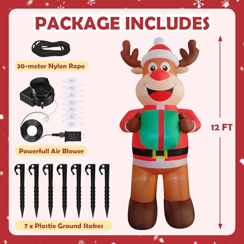 12FT Giant Inflatable Reindeer with LED Lights for Outdoor Christmas Yard Decoration