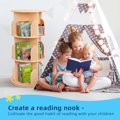 3-Tier Rotating Bookshelf, Spinning Corner Bookcase for Kids & Nursery