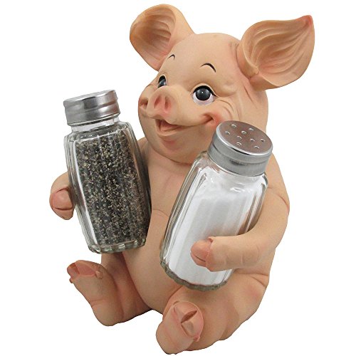 Farmhouse Pig Salt and Pepper Shaker Set with Holder - Rustic Kitchen Decor