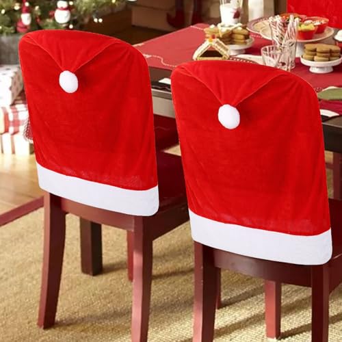 FOIMAS Red Christmas Santa Hat Chair Covers Pack of 4 - Holiday Dining Decor
