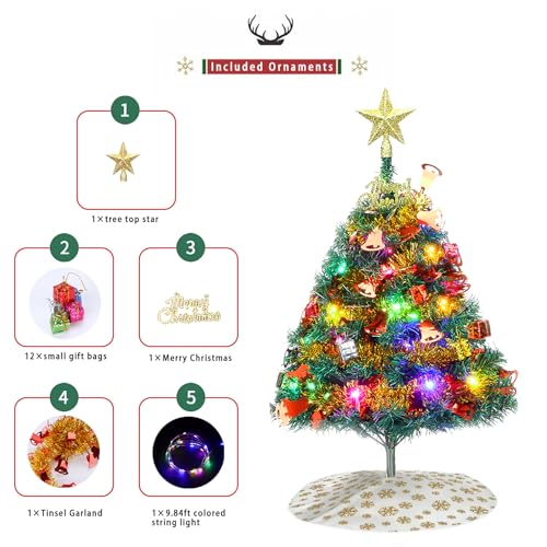 Dream Loom 24-Inch Artificial Christmas Tree with Ornaments & LED Lights