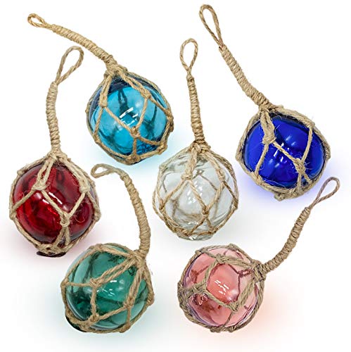 2-Inch Glass Fishing Float Ornaments, Set of 6 Nautical Beach Decor