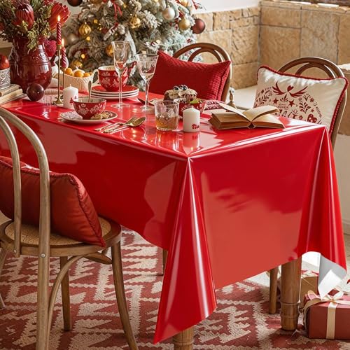 Mwellewm 3Pcs Red Disposable Foil Tablecloths 54x72 Inch for Christmas Parties