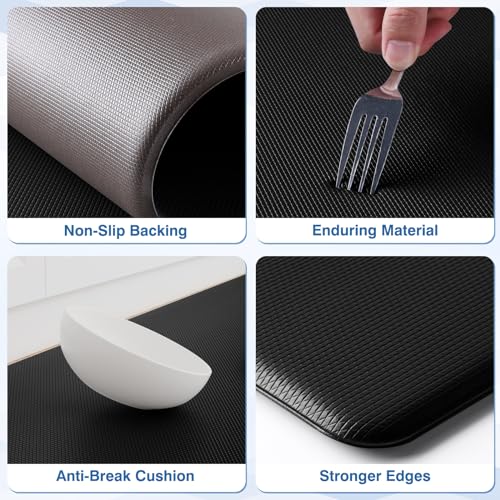 2-Piece Anti-Fatigue Kitchen Rug Set, Non-Slip Cushioned Floor Mats, Black