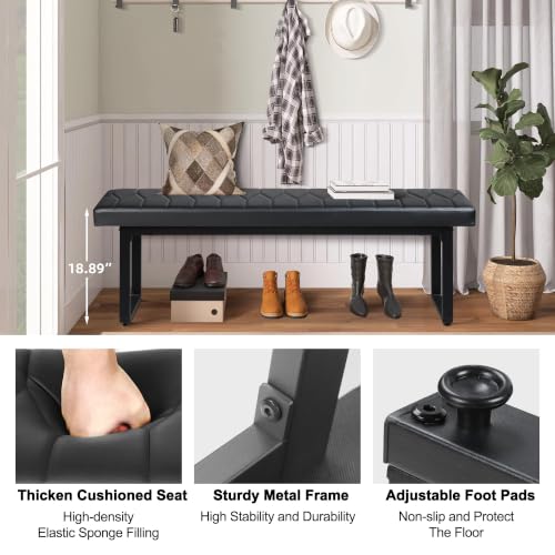 58-Inch Padded Faux Leather Bench Set of 2 - Modern Cushioned Dining Bench