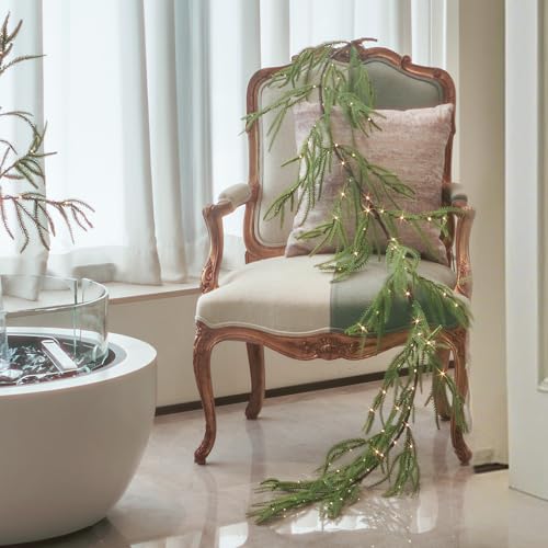 Norfolk Pine Garland with Lights - 6FT Lighted Holiday Decor with Timer & USB Power