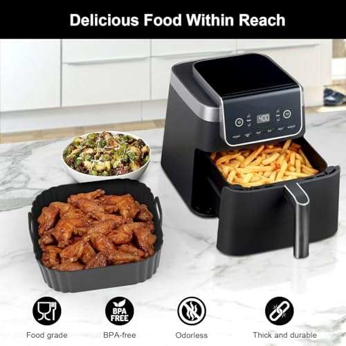 Reusable Square Silicone Air Fryer Liners 2-Pack (8.5 Inch for 5-6.5 QT)