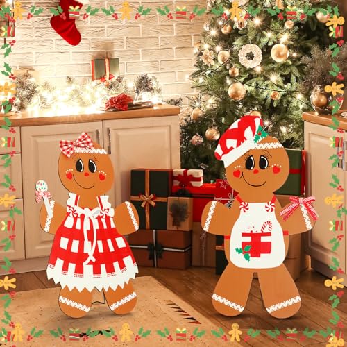 Cinnvoice 2-Piece Gingerbread Man Christmas Wood Cutouts (19.6")