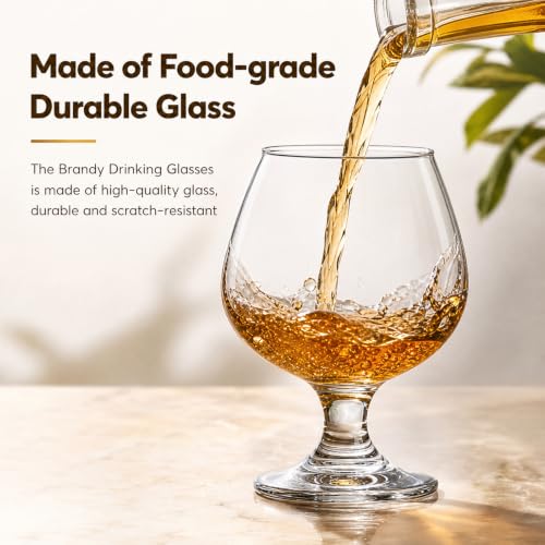 Set of 6 11-Oz Brandy & Whiskey Glasses - Durable Tasting Glassware for Spirits & Cocktails