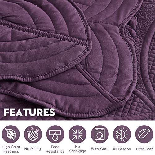 DaisyHuang Oversized Queen Bedspread Set - 5-Piece Reversible Coverlet, Purple