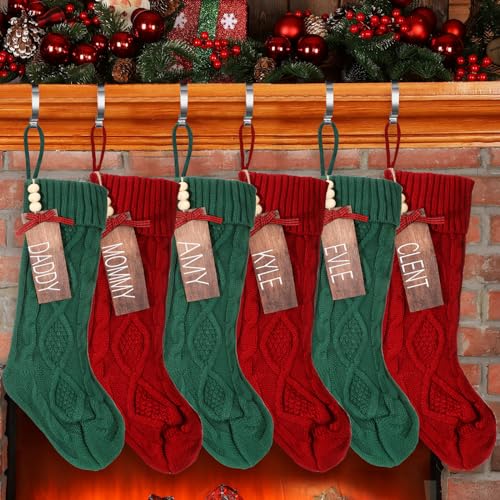 Zubebe 6 Pairs Christmas Stockings 18-Inch Knitted Holiday Stockings in Red & Green Set