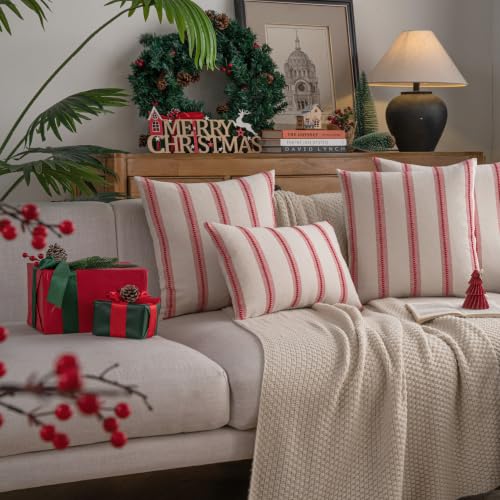 Cethom Red & White Striped Christmas Throw Pillow Covers 18x18 Set of 2