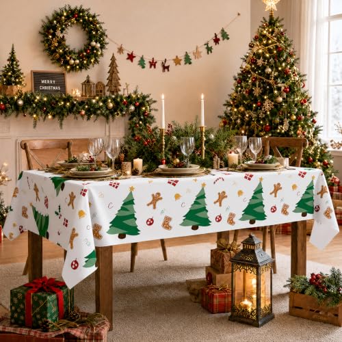 JHDZDHY 6 Pack Christmas Tree Tablecloths 54 x 108 in Disposable Plastic Table Covers