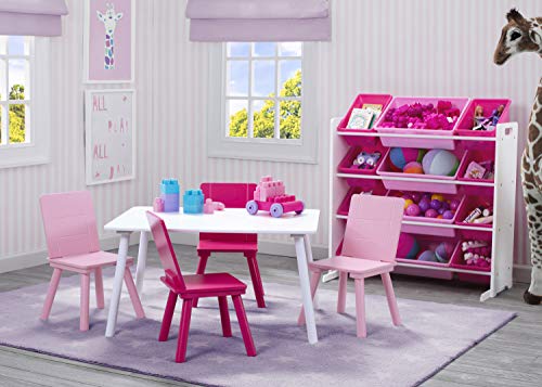Kids Toy Storage Organizer with 12 Plastic Bins - White and Pink