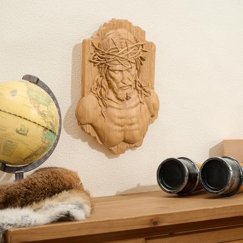 Wooden Jesus Wall Decor Handmade Cross Wall Art 9.8" x 7" Beechwood