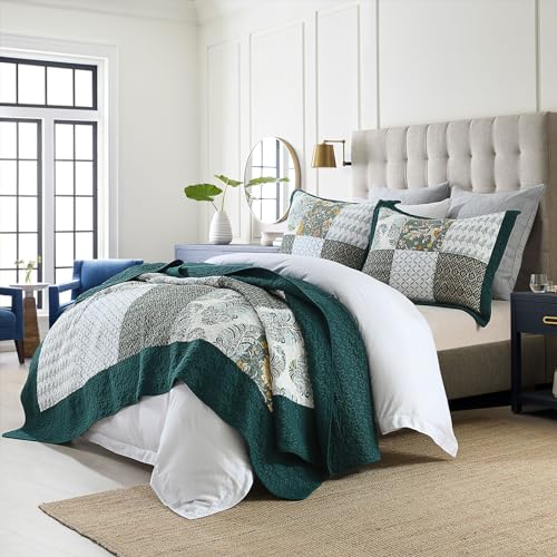 Secgo California King Reversible Patchwork Quilt Set 120x110 Green Bedding