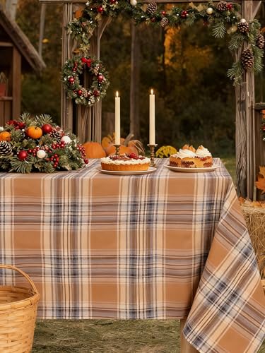 B-COOL Buffalo Checkered Rectangle Tablecloth 56x120 Inches Brown Grey