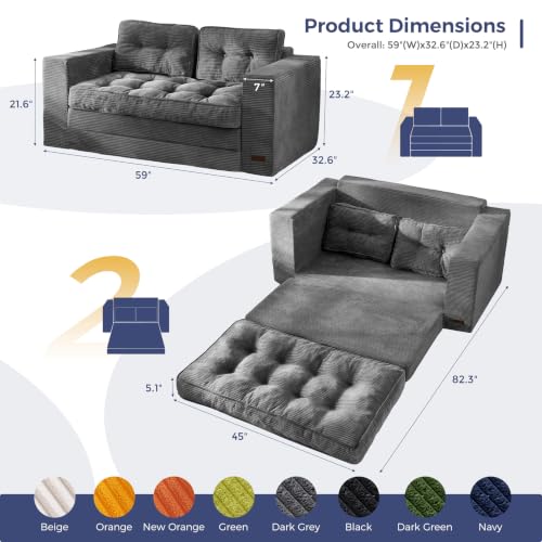 Convertible Folding Sofa Bed with Pillows, 2-Person Sleeper Loveseat
