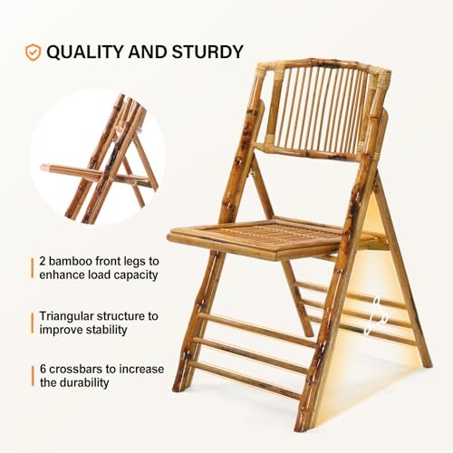 Bamboo Folding Chairs, Rustic Foldable Dining Chairs for Indoor & Outdoor (4 Pack)