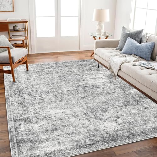 4x6 Washable Area Rug - Gray Vintage Floral Non-Slip Thin Floor Carpet