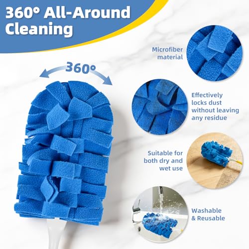 Reusable Microfiber Duster Refills with Handle & Laundry Bag (6 Pack)