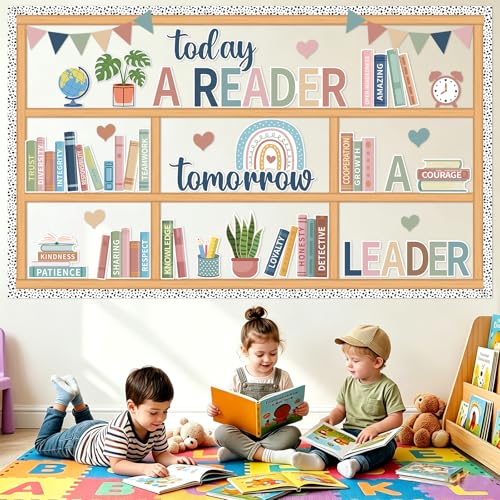 Boho Reading Bulletin Board Set, Book Themed Classroom Decor with Borders
