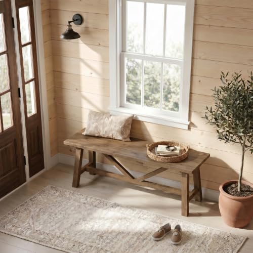 43-Inch Solid Wood Farmhouse Bench, Rustic Narrow Entryway Seat