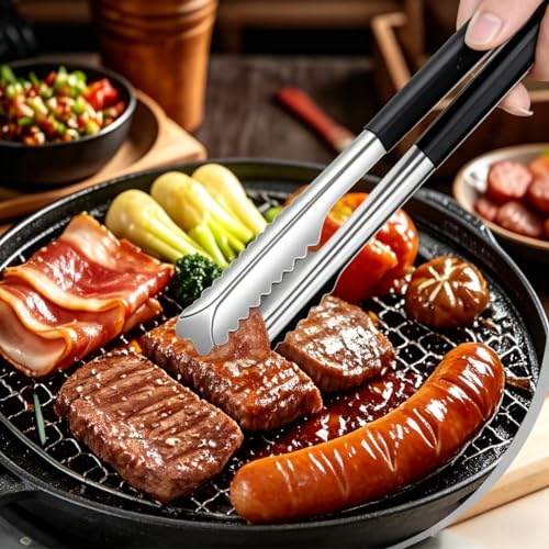 Stainless Steel Ice Tongs with Black Silicone Handles 6 Inch - Perfect for Ice, Fruits, and Serving