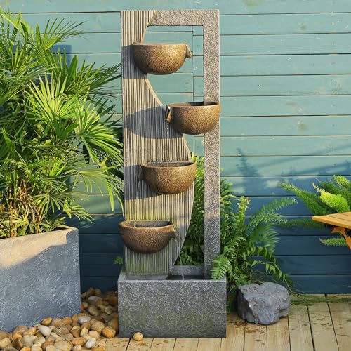5-Tier Outdoor Floor Standing Water Fountain with LED Lights, 49-Inch