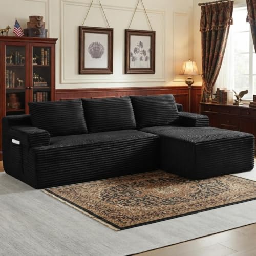 96-Inch L-Shaped Modular Corduroy Sectional Sofa with Deep Seating