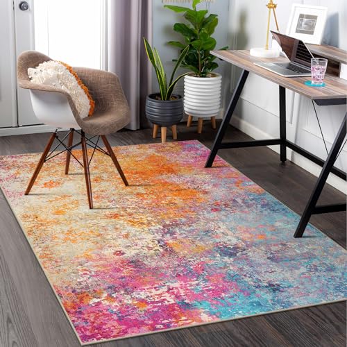 Modern Abstract Area Rug 5x7 Washable Non-Slip Soft Faux Wool Living Room Carpet