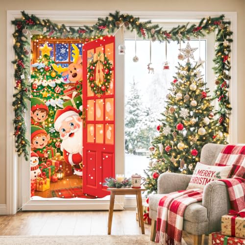 Christmas Door Cover Santa Snowman Festive Holiday Decor 70.9 x 35.4 inches