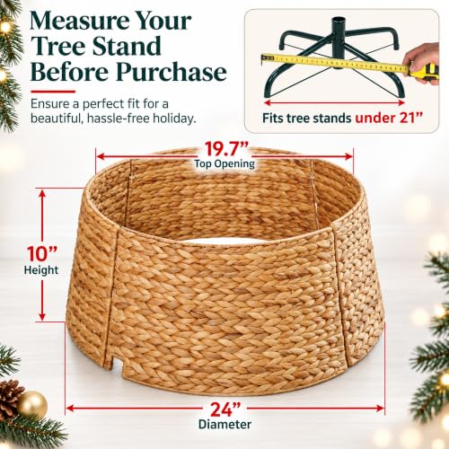YCICI 24 Inch Woven Water Hyacinth Christmas Tree Collar Rustic Farmhouse Tree Stand Cover