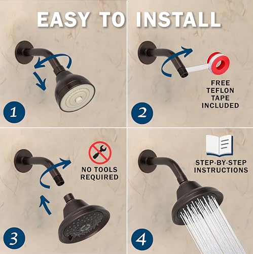 6-Setting High Pressure Massage Shower Head, Oil-Rubbed Bronze Rainfall