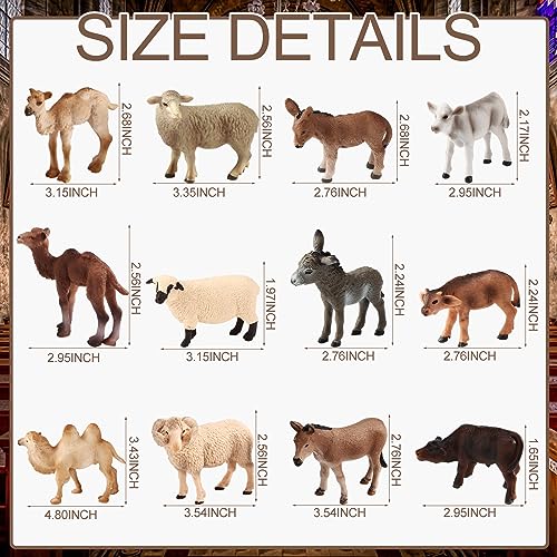 12 Pcs Nativity Animals Figurines Set – Sheep, Camels, Donkeys & Cows