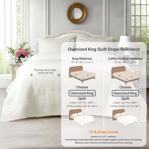 KASENTEX Oversized King Quilt Set - Soft Washed 3-Piece Bedding, Cream White