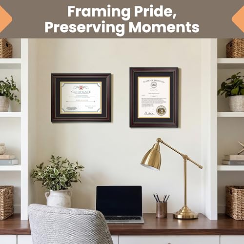 Wood Grain Diploma Frame 11x14 with Double Mat - Fits 8.5x11 Certificate