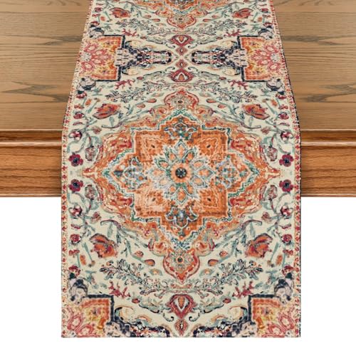 Artoid Mode 13x72 Inch Boho Orange Table Runner – Bohemian Farmhouse Kitchen Dining Decoration