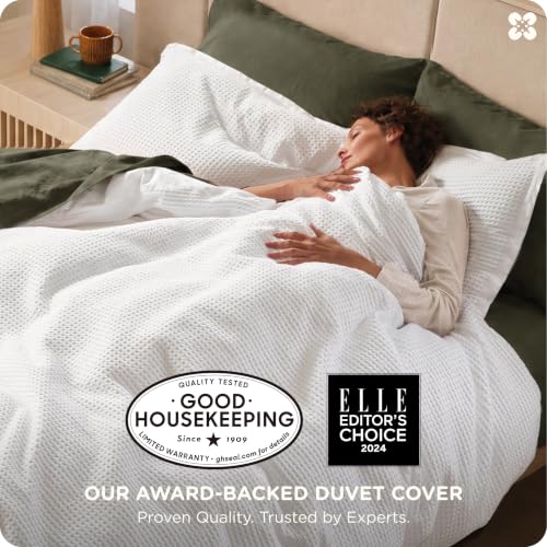 100% Cotton Waffle Duvet Cover Set - 3 Piece Queen Bedding, White