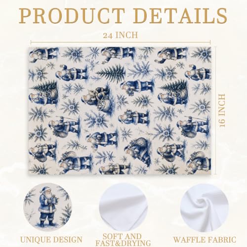 Blue Christmas Santa Kitchen Dish Towels 16x24in - Father Variation by LCRBF